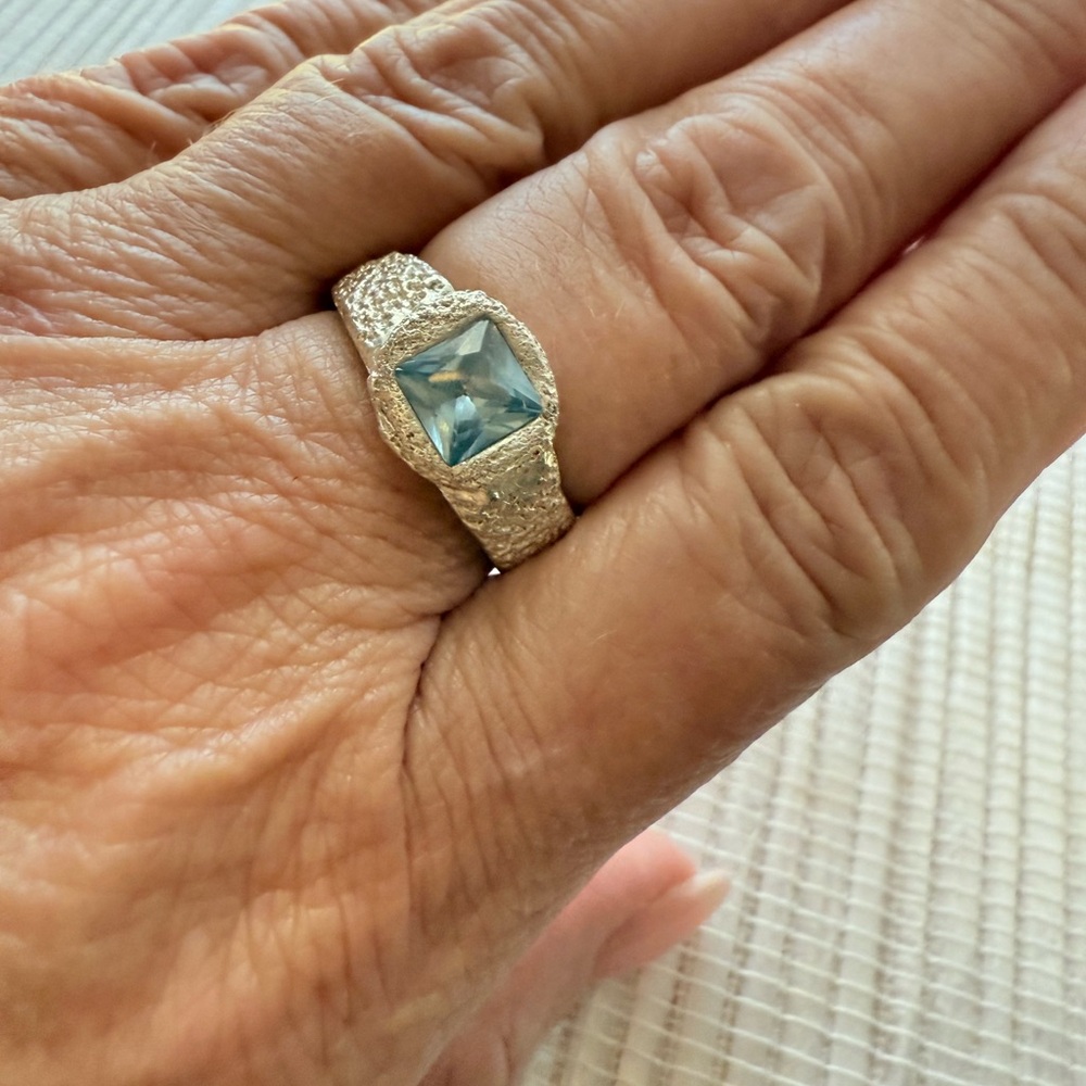 Blue Topaz cz fine silver statement ring